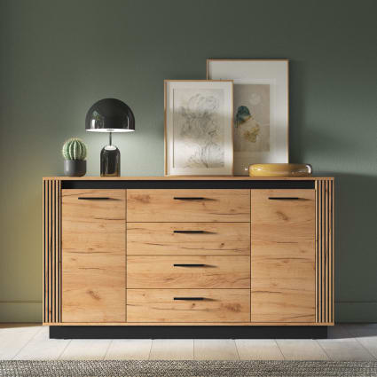 Kommode mit Türen & Schubladen aus MDF, braun / schwarz, 160x40x90cm Urso