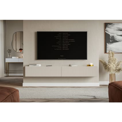 TV-Lowboard hängend mit geriffelten Fronten, 200 cm, greige Veldio