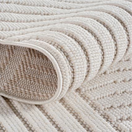Tapis contemporain vague rainure rond crème 160x160 cm