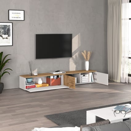 Mobile TV Frozen Con 3 Ante – Made In Italy, 200x36.5x40cm, In Melaminico FSC, Design Moderno Per Soggiorno E Sala Da Pranzo