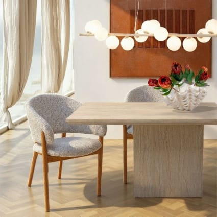 Esstisch für 6 Personen in Travertinstein-Optik, beige, L160cm Travertino