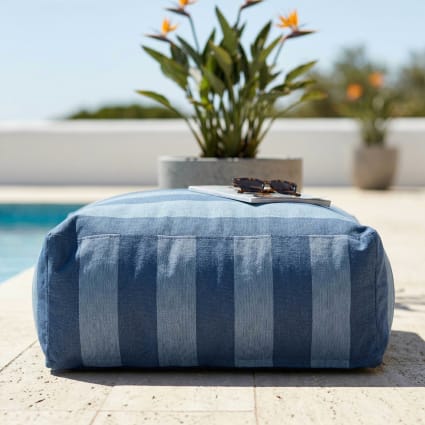 Creative Co-op Pouf A Righe Blu E Crema – Cotone E Poliestere – 40,6 Cm – Poggiapiedi O Seduta - copertina