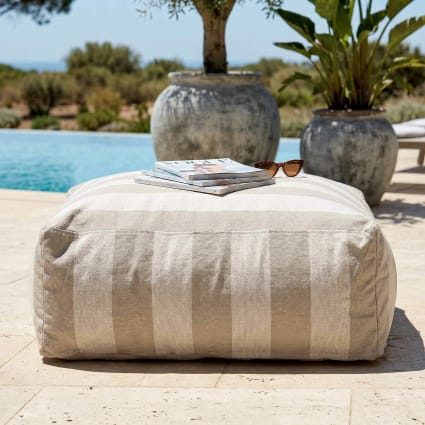 Creative Co-op Pouf A Righe Blu E Crema – Cotone E Poliestere – 40,6 Cm – Poggiapiedi O Seduta - 3