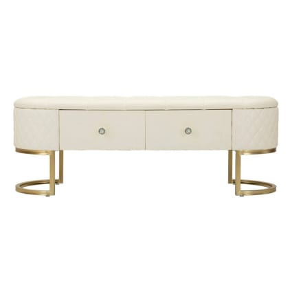 Banquette Banc Style Louis XV - Bois Feuille Or Et Cuir Synthétique Blanc - Neuve