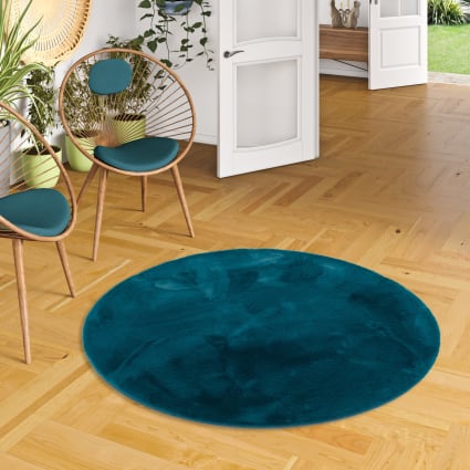 Kunstfellteppich Soft Rund, petrol 120x120 cm Plush