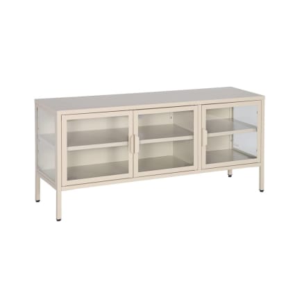 Meuble tv industriel métal et verre trempé 3 portes 120cm beige