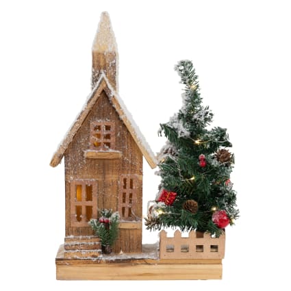 Holz-Weihnachtshaus mit LED-Beleuchtung Warmweiß 27x11x44 cm