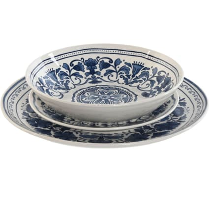 Service de 18 assiettes en porcelaine florale bleue: plates, creuses e | Maisons du Monde