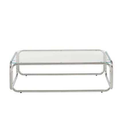 Table basse verre trempé transparent et structure en chrome Maggy | Maisons du Monde