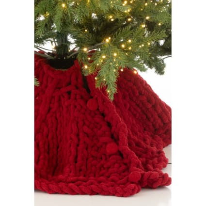 Jupe De Sapin De Noël Tricotée – 71 Cm, Rouge, Cache-pieds Déco – Avec Pinces En Bois Incluses - 3