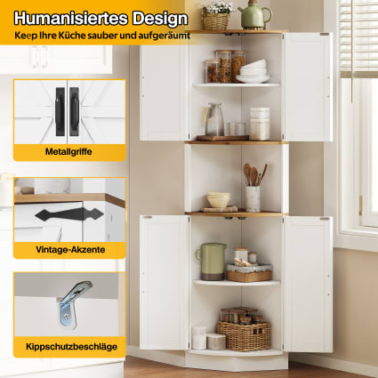 Eckschrank Hochschrank mit Fächern und Tür weiß, Höhe 180cm