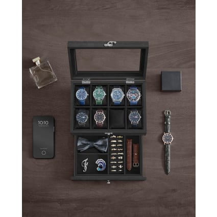 Scatola Porta Orologi In Legno Con Vetro, 9 Posti, Palissandro Scuro – Elegante Custodia Da Viaggio E Regalo Perfetto Per Uomo
