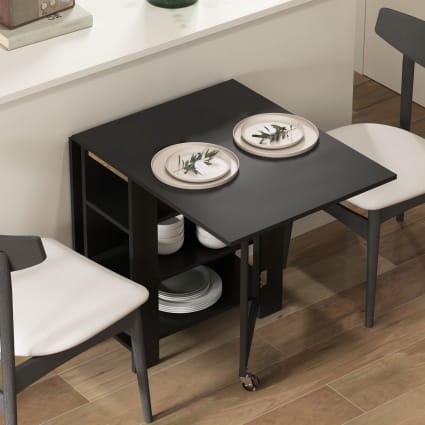 Table à Manger Pliante HOMCOM 120x60 Cm - Avec 3 étagères Et Roulettes, Design Moderne, Pour Petits Espaces (Noir)