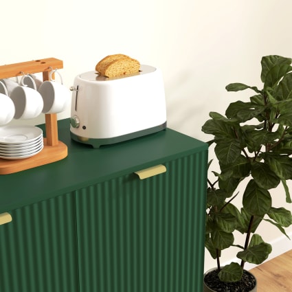Buffet De Cuisine HOMCOM 2 Portes Avec étagère Réglable - Meuble De Rangement Vert Olive 80x40x80 Cm, Pieds Métalliques Surélevés, Pour Salon Ou Entrée