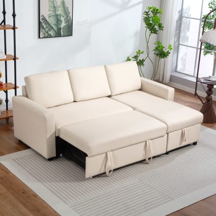 Canapé D'angle Convertible 3 Places HOMCOM - Méridienne Réversible, Coffre Rangement, Tissu Noir Aspect Lin - 10
