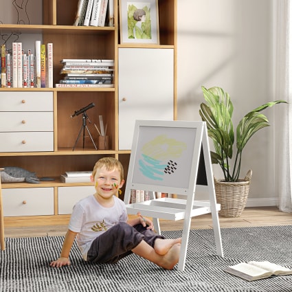 AYAPLAY Tableau chevalet enfant 2 en 1 face ardose magnétque et face
