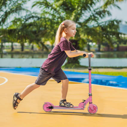 Trottinette pour enfants de Rugged Racers rose pliable à 2 roues avec lumières à DEL BH19822