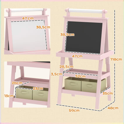 Chevalet Double Face AIYAPLAY – Tableau Noir + Blanc, étagères, MDF, Pour Enfants De 18 à 48 Mois (gris)