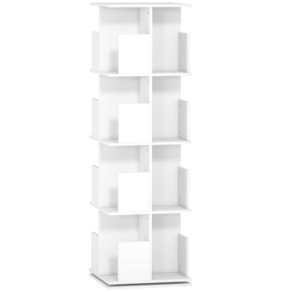 Bibliothèque Tournante 4 Niveaux HOMCOM - 16 Compartiments, Blanc, 39x39x128 Cm, Rangement Salon Bureau - 3