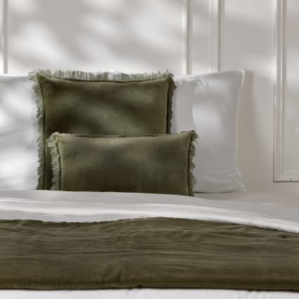 Housse de coussin cachemire : décoration en coton taupe, vert et corail - France