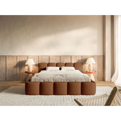 Polsterbett 200x200 mit Bettkasten und Chenille-Bezug, Kupfer Cloudy low