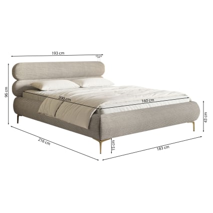 Polsterbett 160x200 mit Cordstoff, goldfarbenen Füßen, Grau Roule cord ...