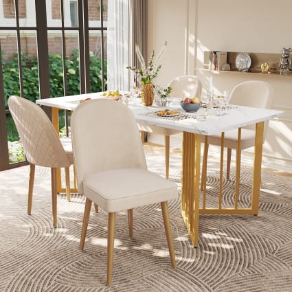 4er Set Esszimmerstühle Polsterstühle Samt beige