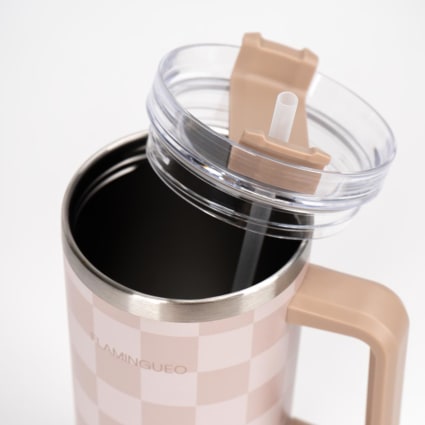 EALGRO Borraccia termica da gallone con cannuccia, capiente in acciaio inox, con manico, capiente 3,6 l, con manico, tazza termica con 2 coperchi, colore nero notte