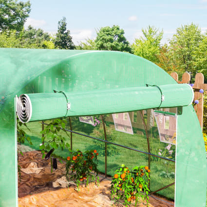 Serra A Tunnel Outsunny 4x3x2 M Con Struttura In Acciaio Zincato E Copertura In PE 140 G/m², 3 Porte E 6 Finestre Per Una Ventilazione Ottimale