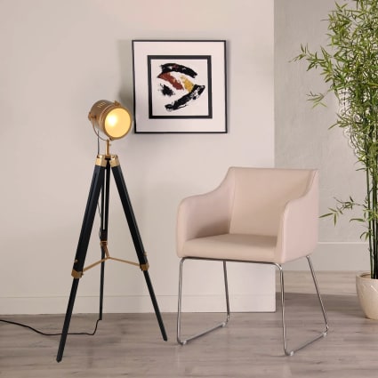 Lampada Da Terra A Treppiede In Legno, 128 Cm, Paralume In Tessuto, Dimmerabile 3 Colori, E26, Per Soggiorno E Camera