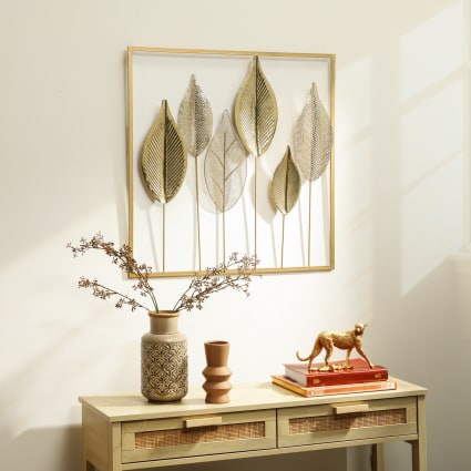 Beliani Décoration Murale au Motif Feuilles en Métal de Couleur Doré et Argenté Moderne 37 x 66 cm : Beliani