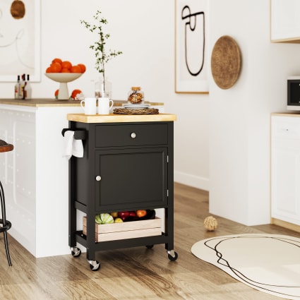 Küchenrollwagen mit Schublade & Schrank, MDF schwarz Homcom