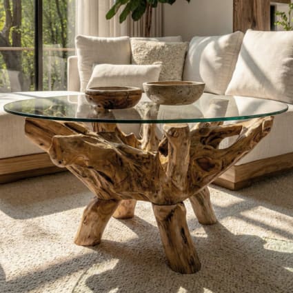 Vends Table basse en verre et bois, marron foncé, 134x74.5x47 cm Bon