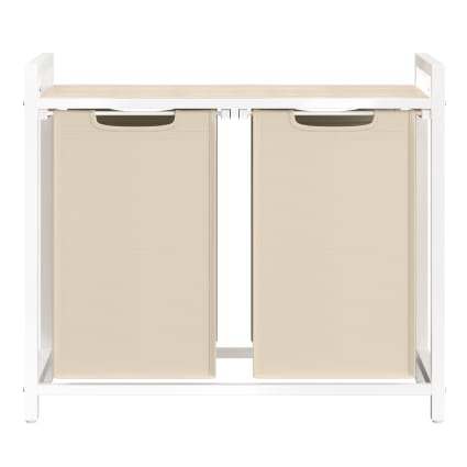 Panier à linge 2 compartiments avec étagère de rangement beige Brenta | Maisons du Monde