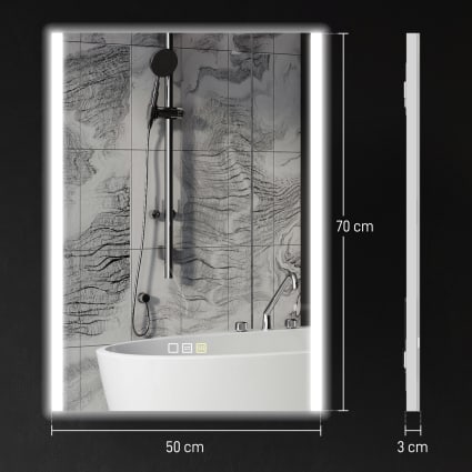 HOMCOM Specchio Da Bagno Con Luce LED 70x50 Cm - Bluetooth, Orologio Digitale, Antiappannamento, Touch Control, 3 Colori Luci, IP44