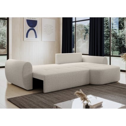 Ecksofa mit Schlaffunktion und Bettkasten aus Stoff in Beige 282 cm Nubio