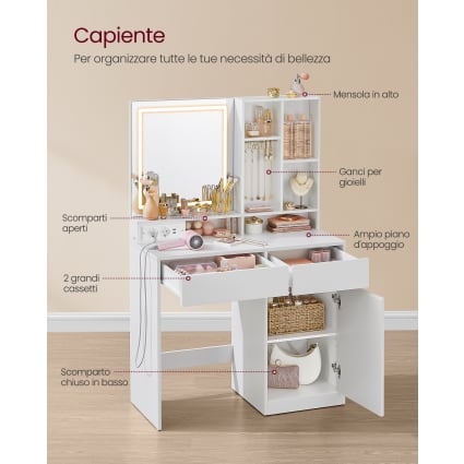 WOLTU Toeletta Trucco con Luci LED. Specchiera Trucco con Ripiani e 2
