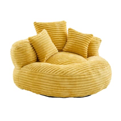 Runder Cord-Sessel mit Kissen, Gelb