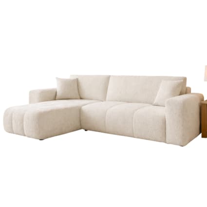 Canapé d'angle convertible 5P en tissu bouclette beige