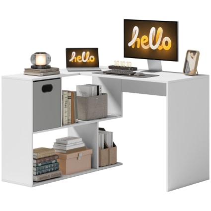 HOMCOM Scrivania per PC Ergonomica con Mensole, Armadietto, Cassetto e Piano Tastiera Estraibile