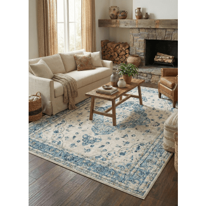 Teppich Vintage Stil Blau 230x160 cm Mamoo