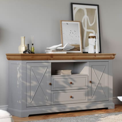 Kommode modernes Design aus Massivholz 166x41x85cm, grau / beige Marone elite