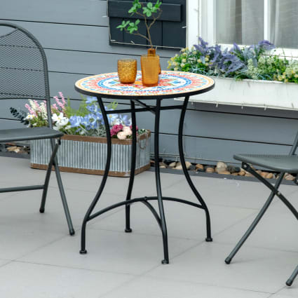 Runder Mosaik-Gartentisch Ø60 cm mit Keramikplatte und Metallgestell
