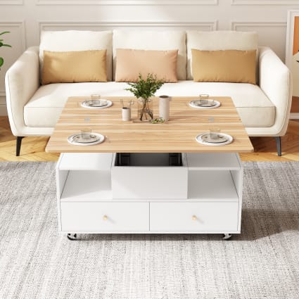 Couchtisch aus MDF höhenverstellbar und klappbar 100x50x47,5 cm, braun