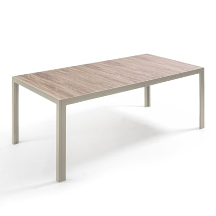 Gartentisch aus Aluminium und Keramik in Holzoptik 206 cm in Creme Tivoli
