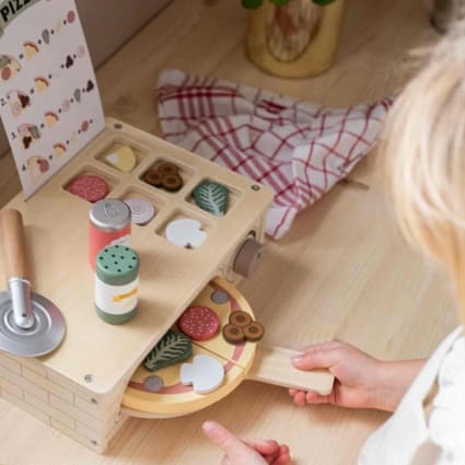Smartwo Four à pizza en bois pour enfants, comptoir de pizza, jeu de cuisson et de