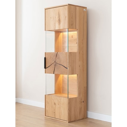 Hängevitrine mit Beleuchtung aus Massivholz, 43x33x142cm, eiche natur Tirano