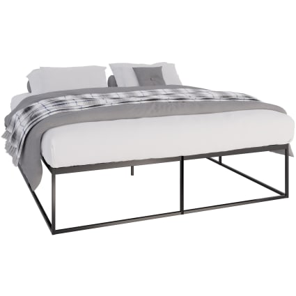 Novilla Cadre De Lit Métal 160x200 Cm – Sommier à Lattes Bois, Rangement Sous Lit, Noir