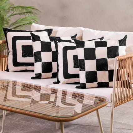 4er Set Outdoor-Kissen, geometrischem Muster, schwarz-weiß, 43 x 43 cm Kyoto