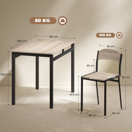 HOMCOM Ensemble Table Et 2 Chaises Style Contemporain - Mobilier Salle à Manger Blanc Et Naturel
